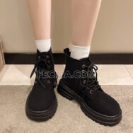 Giày boots Nữ da lộn phong cách Hàn Quốc đế bằng dây buộc BOOTSNU081