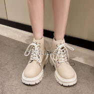 Giày boots Nữ da lộn phong cách Hàn Quốc đế bằng dây buộc BOOTSNU081