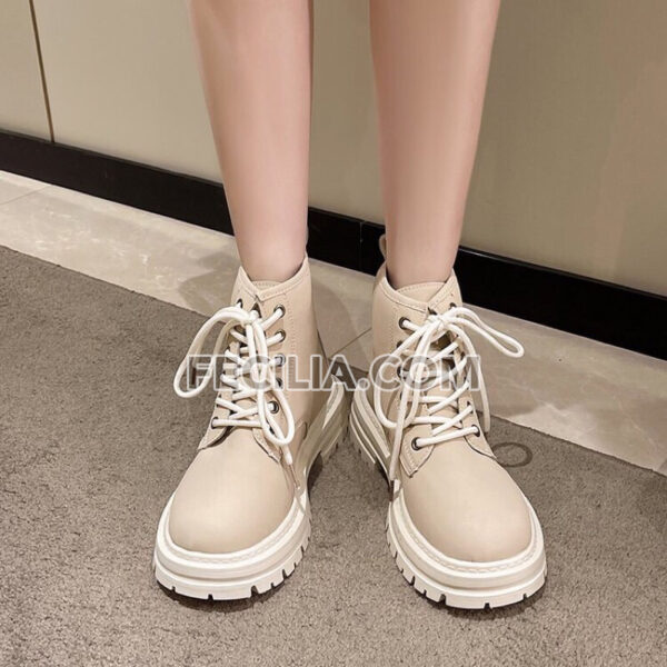 Giày boots Nữ da lộn phong cách Hàn Quốc đế bằng dây buộc BOOTSNU081