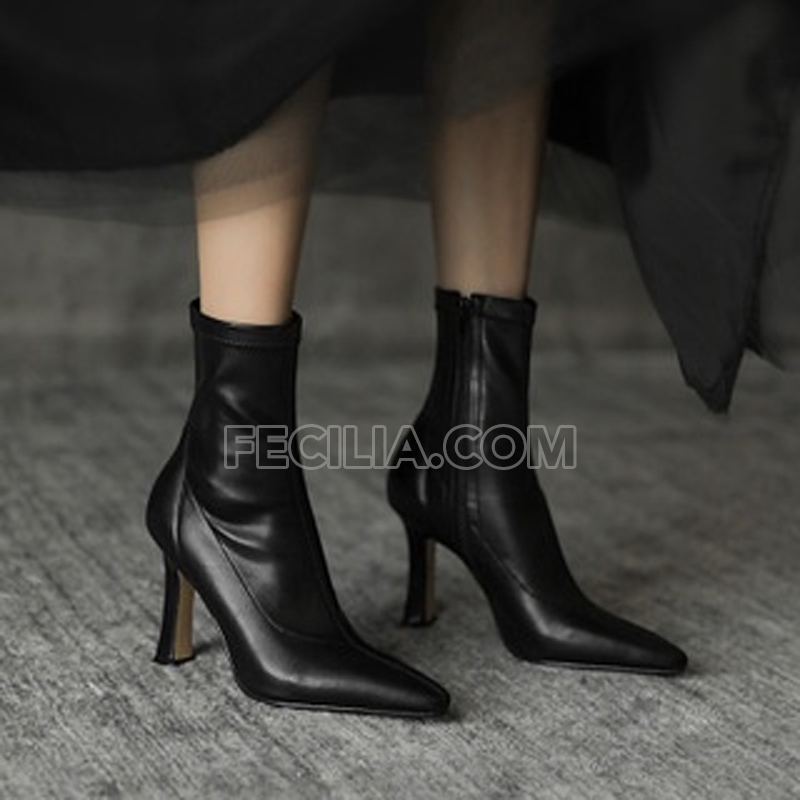 Giày Boots Nữ gót nhọn 8cm sang chảnh mũi nhọn có khóa kéo P21207_03