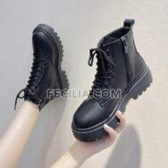 Giày Boots Nữ khóa kéo chiến binh, buộc dây đế bằng, đế cao 4cm BOOTSNU082