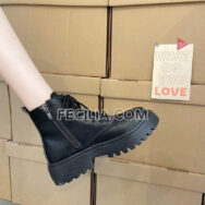 Giày Boots Nữ khóa kéo chiến binh, buộc dây đế bằng, đế cao 4cm BOOTSNU082