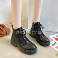 Giày Boots Nữ khóa kéo chiến binh, buộc dây đế bằng, đế cao 4cm BOOTSNU082