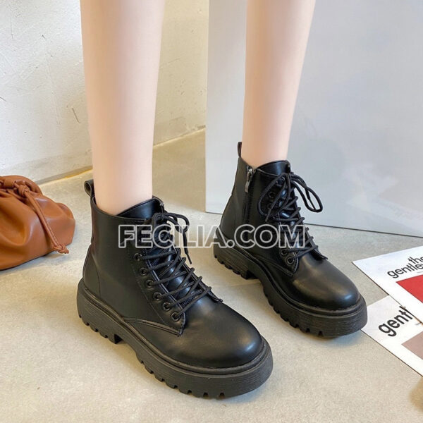 Giày Boots Nữ khóa kéo chiến binh, buộc dây đế bằng, đế cao 4cm BOOTSNU082