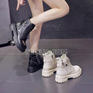 Giày Boots Nữ Martin buộc dây có khóa bên hông cao cấp đế bằng hàng Quảng Châu - BOOTSNU087