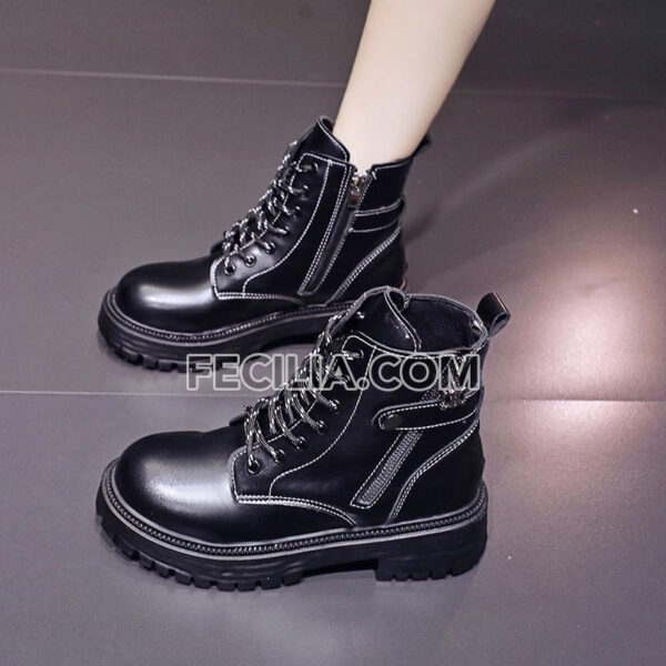 Giày Boots Nữ Martin buộc dây có khóa bên hông cao cấp đế bằng hàng Quảng Châu - BOOTSNU087