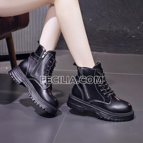 Giày Boots Nữ Martin buộc dây có khóa bên hông cao cấp đế bằng hàng Quảng Châu - BOOTSNU087