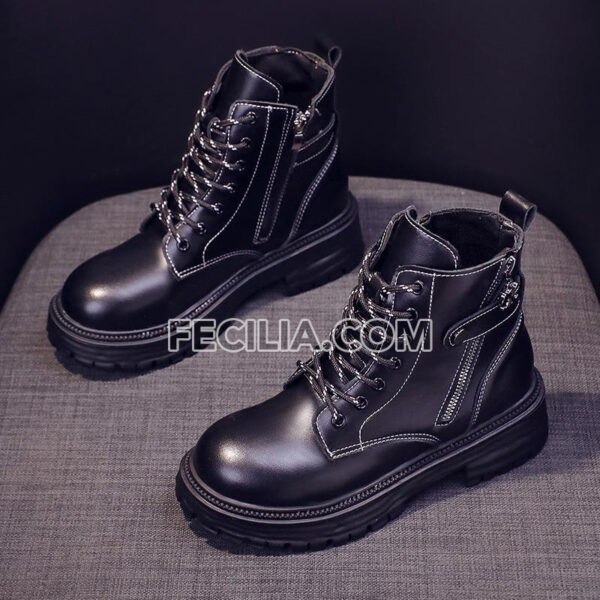 Giày Boots Nữ Martin buộc dây có khóa bên hông cao cấp đế bằng hàng Quảng Châu - BOOTSNU087