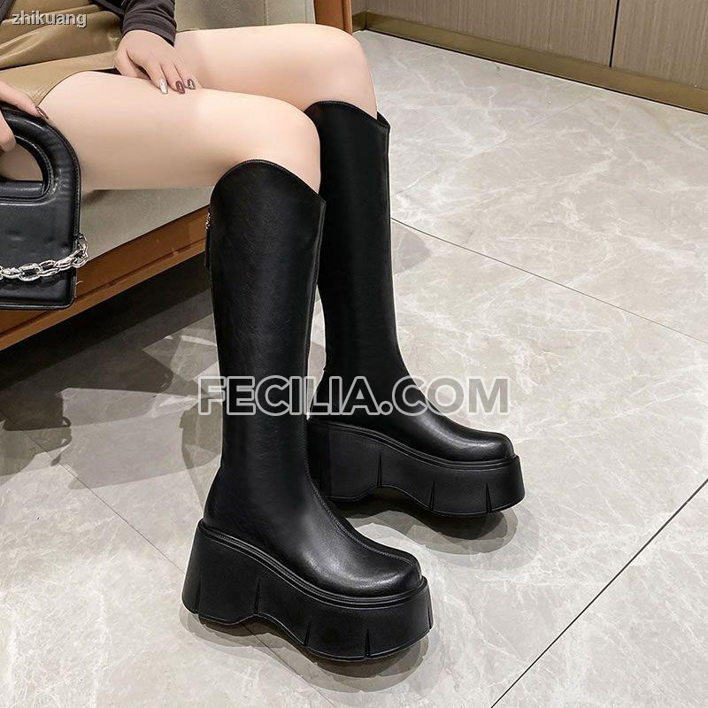 Giày Boots Nữ Martin Đế bằng cổ cao qua gối, phong cách Hàn Quốc gót P21281_14