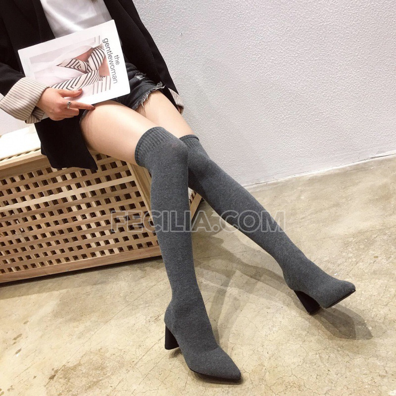 Giày Boots Nữ Mũi nhọn, chất vải co giãn ôm chân dài qua đầu gối P21281_18