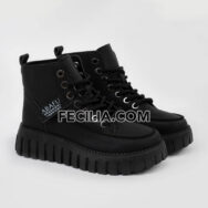 Giày Boots vải đế bằng Hàn Quốc buộc dây ABAFU BOOTSNU088
