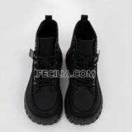 Giày Boots vải đế bằng Hàn Quốc buộc dây ABAFU BOOTSNU088