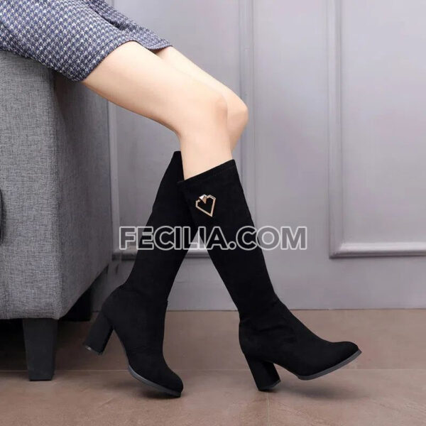 Giày Bốt cổ cao gót vuông, cao đến gối bằng da lộn BOOTSNU101