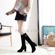 Giày Bốt cổ cao gót vuông, cao đến gối bằng da lộn BOOTSNU101