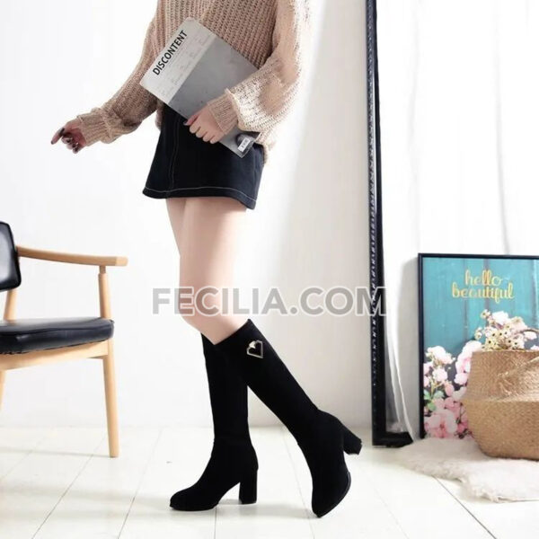 Giày Bốt cổ cao gót vuông, cao đến gối bằng da lộn BOOTSNU101