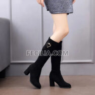 Giày Bốt cổ cao gót vuông, cao đến gối bằng da lộn BOOTSNU101