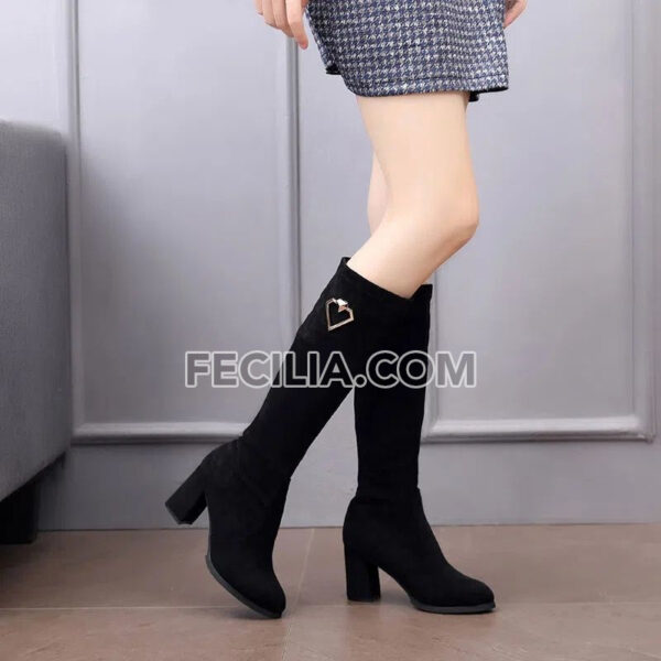 Giày Bốt cổ cao gót vuông, cao đến gối bằng da lộn BOOTSNU101