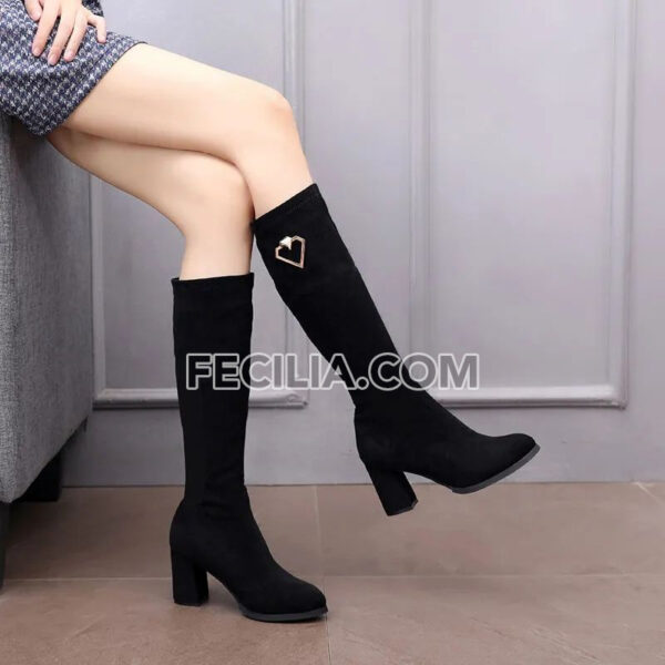 Giày Bốt cổ cao gót vuông, cao đến gối bằng da lộn BOOTSNU101