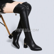 Giày bốt da cao qua đầu gối co dãn thời trang thu đông cho Nữ BOOTSNU115