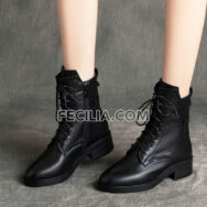 Giày Bốt da mềm cổ thấp buộc dây phong cách Hàn Quốc BOOTSNU097