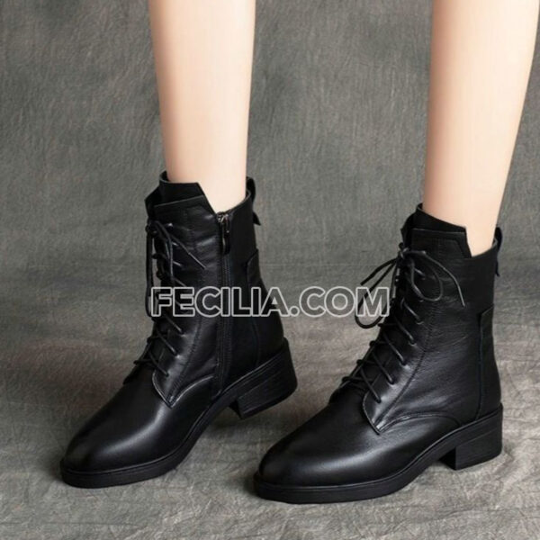 Giày Bốt da mềm cổ thấp buộc dây phong cách Hàn Quốc BOOTSNU097
