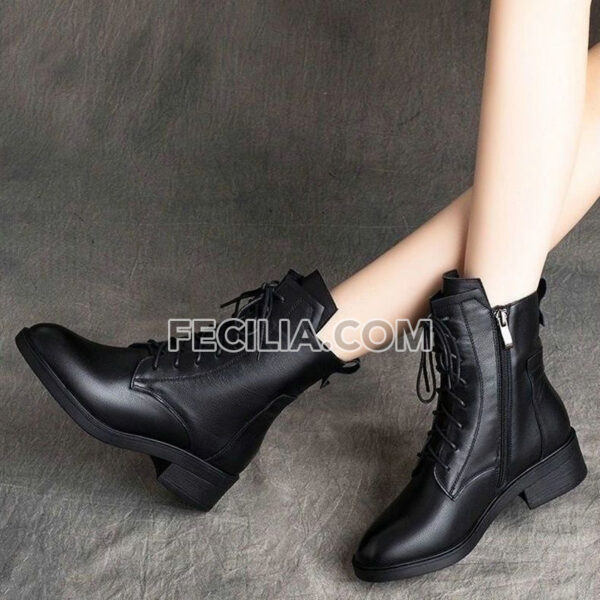 Giày Bốt da mềm cổ thấp buộc dây phong cách Hàn Quốc BOOTSNU097