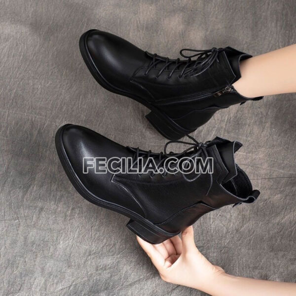 Giày Bốt da mềm cổ thấp buộc dây phong cách Hàn Quốc BOOTSNU097