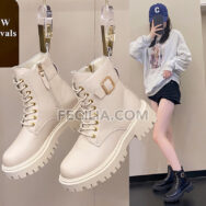 Giày Bốt Martin dành cho Nữ da cao cấp đế bằng BOOTSNU096