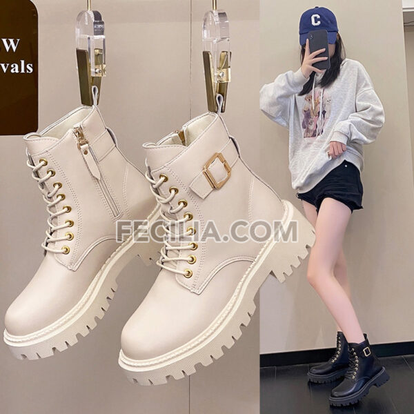Giày Bốt Martin dành cho Nữ da cao cấp đế bằng BOOTSNU096