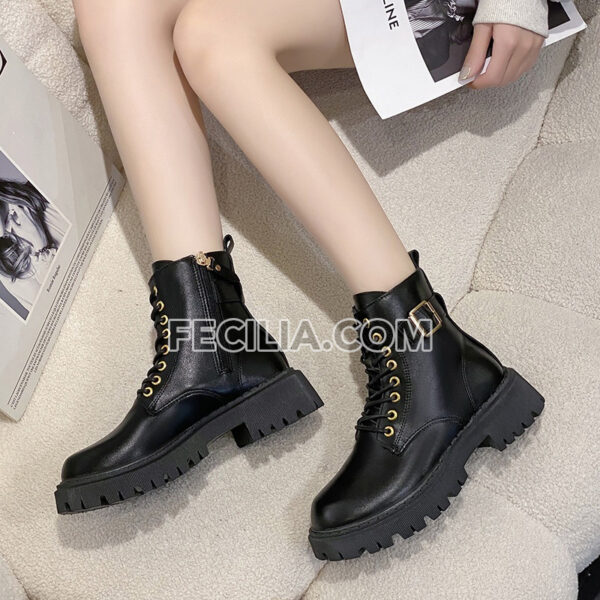 Giày Bốt Martin dành cho Nữ da cao cấp đế bằng BOOTSNU096