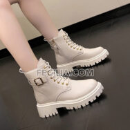 Giày Bốt Martin dành cho Nữ da cao cấp đế bằng BOOTSNU096