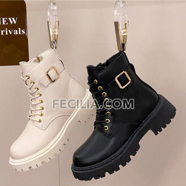 Giày Bốt Martin dành cho Nữ da cao cấp đế bằng BOOTSNU096