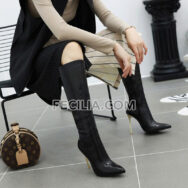 Giày Bốt Mũi nhọn cổ cao đến đầu gối Gót nhọn Họa tiết da Rắn BOOTSNU138
