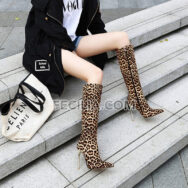 Giày Bốt Mũi nhọn cổ cao đến đầu gối Gót nhọn Họa tiết da Rắn BOOTSNU138