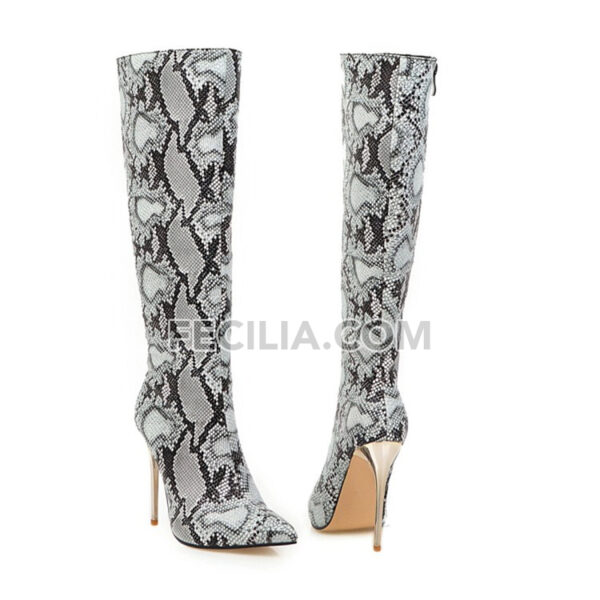 Giày Bốt Mũi nhọn cổ cao đến đầu gối Gót nhọn Họa tiết da Rắn BOOTSNU138