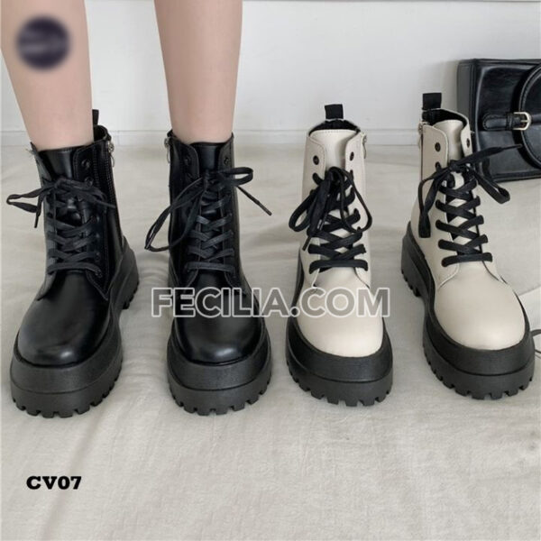 Giày Bốt Nữ buộc dây đế cao 6cm bằng da cao cấp BOOTSNU094