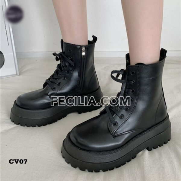 Giày Bốt Nữ buộc dây đế cao 6cm bằng da cao cấp BOOTSNU094