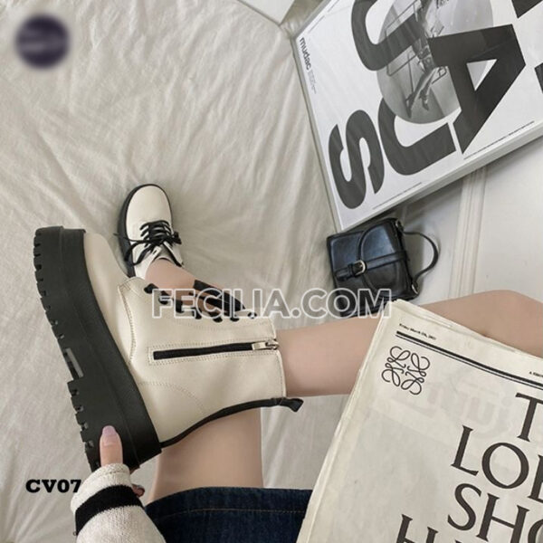 Giày Bốt Nữ buộc dây đế cao 6cm bằng da cao cấp BOOTSNU094