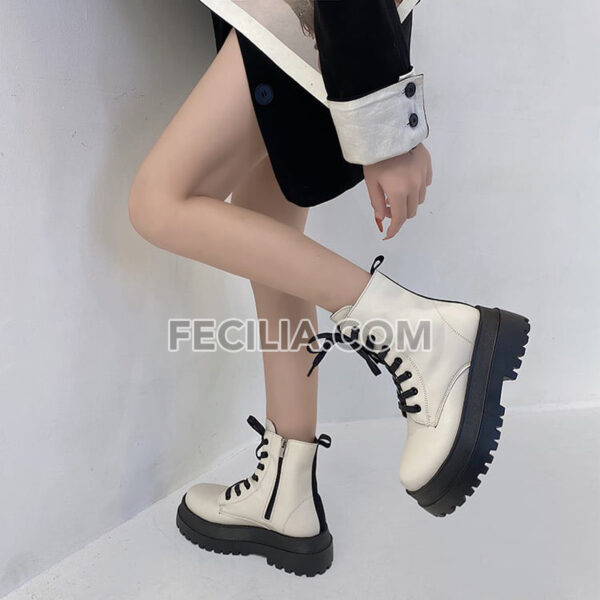 Giày Bốt Nữ buộc dây đế cao 6cm bằng da cao cấp BOOTSNU094
