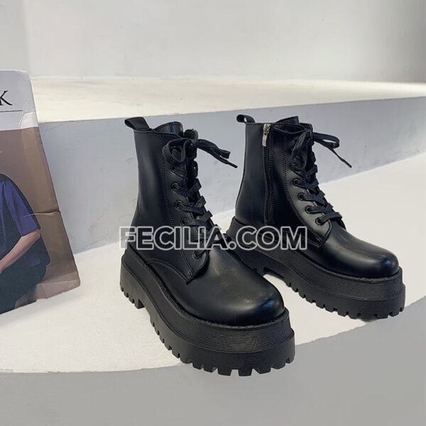 Giày Bốt Nữ buộc dây đế cao 6cm bằng da cao cấp BOOTSNU094