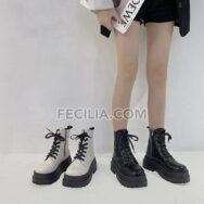 Giày Bốt Nữ buộc dây đế cao 6cm bằng da cao cấp BOOTSNU094