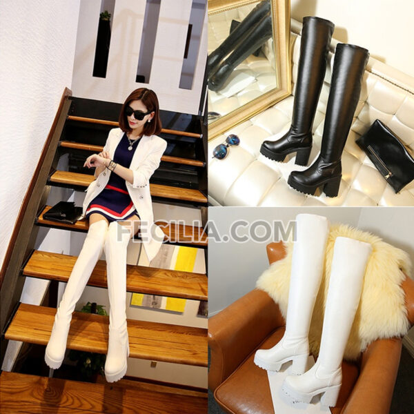 Giày bốt Nữ cao qua gối không thấm nước, chất da PU cao cấp gót vuông BOOTSNU113