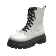 Giày Bốt Nữ Chiến Bính màu trắng đen đế bằng siêu ngầu đế cao 5cm BOOTSNU092