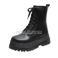 Giày Bốt Nữ Chiến Bính màu trắng đen đế bằng siêu ngầu đế cao 5cm BOOTSNU092