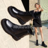 Giày Bốt Nữ Cổ Cao Dây Buộc màu Đen BOOTSNU076