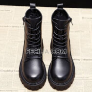 Giày Bốt Nữ Cổ Cao Dây Buộc màu Đen BOOTSNU076