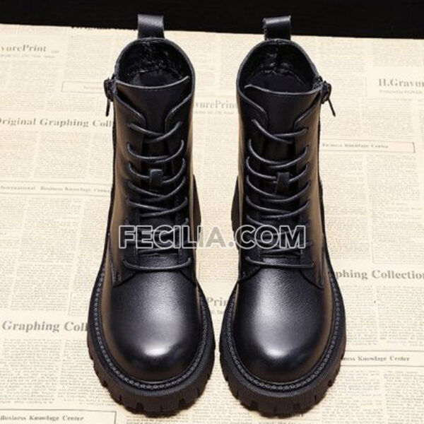 Giày Bốt Nữ Cổ Cao Dây Buộc màu Đen BOOTSNU076
