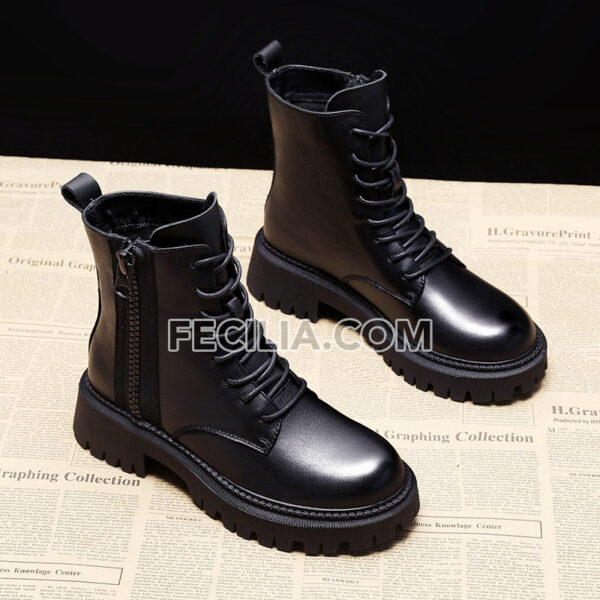 Giày Bốt Nữ Cổ Cao Dây Buộc màu Đen BOOTSNU076