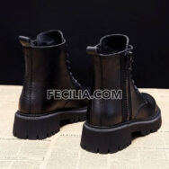 Giày Bốt Nữ Cổ Cao Dây Buộc màu Đen BOOTSNU076