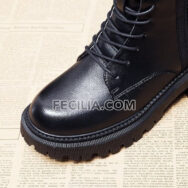Giày Bốt Nữ Cổ Cao Dây Buộc màu Đen BOOTSNU076
